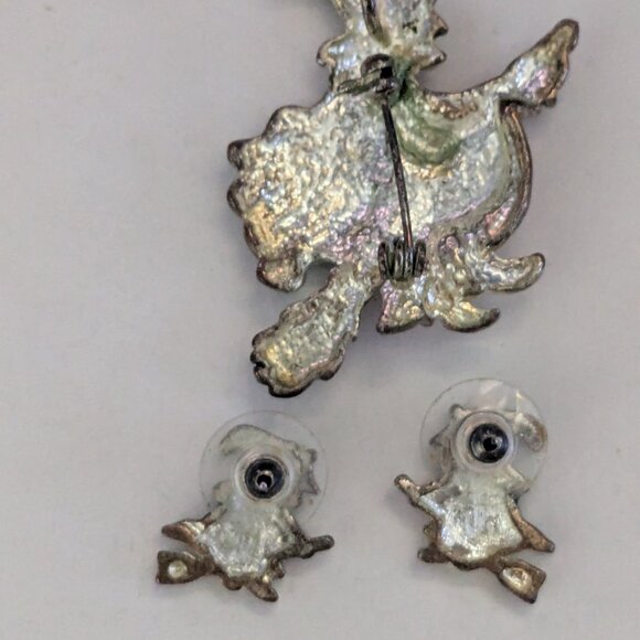 Vintage Enamel Silver Tone Witch on Broom Pendant Brooch Pin & Earring Set - Picture 6 of 6